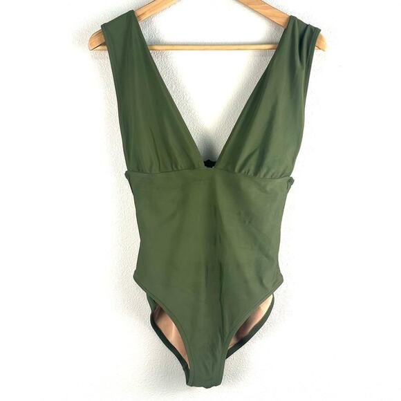 J. Crew Plunge V-neck One-piece Swimsuit Green Size 8 EUC - Picture 2 of 6